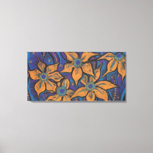 Golden Flowers, abstract floral art, purple orange Canvas Print