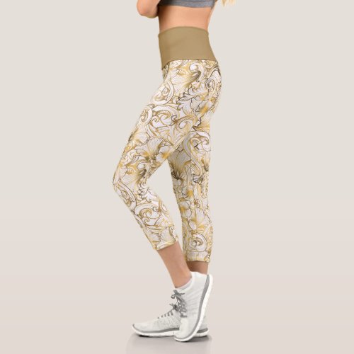 Golden Flowers Capri Leggings