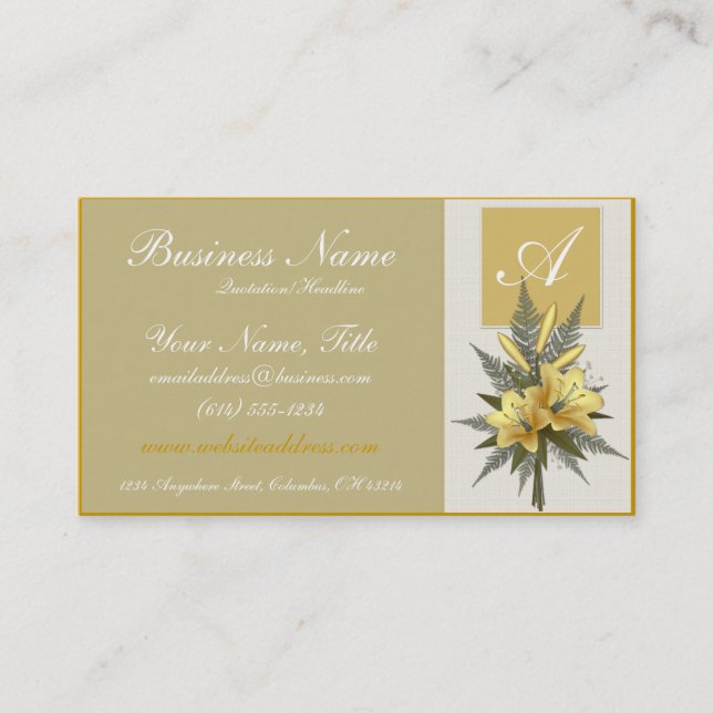 Golden Flowers Elegant Monogram Business Cards (Front)
