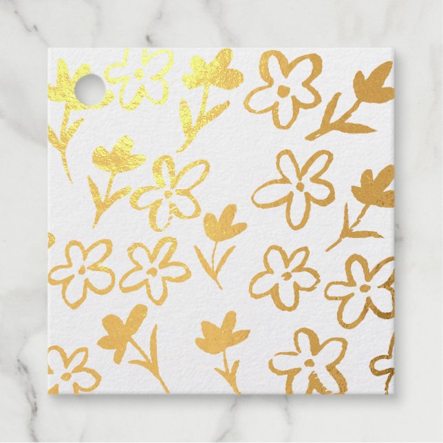Golden flowers foil favor tags (Front)