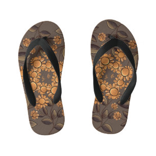 Golden Flowers Kid's Flip Flops