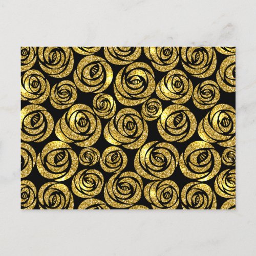 Golden Flowers on Black Background Postcard