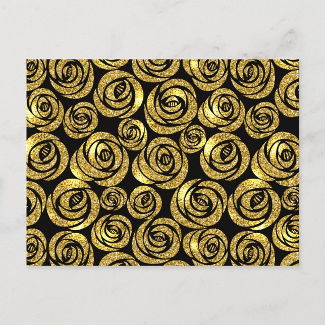 Golden Flowers on Black Background Postcard (Front)