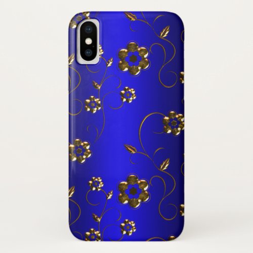 Golden Flowers on Blue iPhone X Case