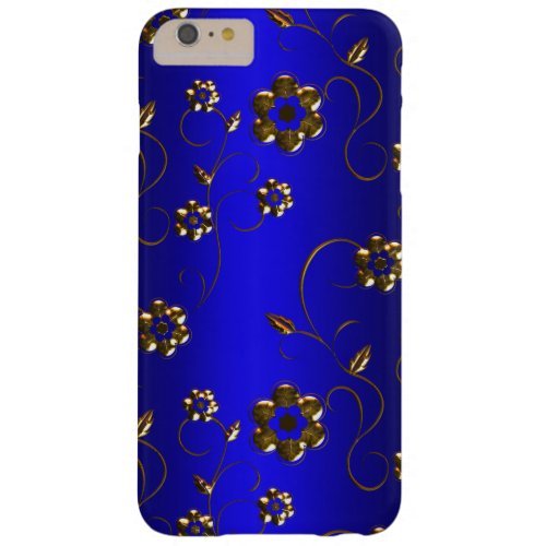 Golden Flowers on Blue Barely There iPhone 6 Plus Case