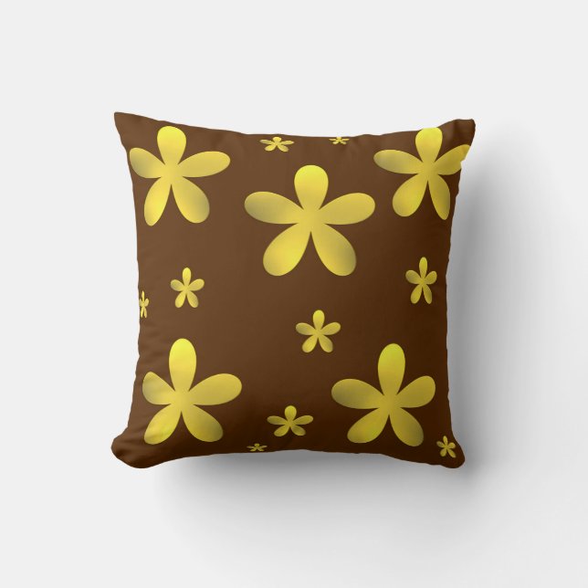 golden flowers on brown background throw pillow (Front)