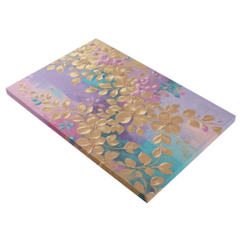 Golden Flowers Painted On Pink Lilac Turquoise Gallery Wrap