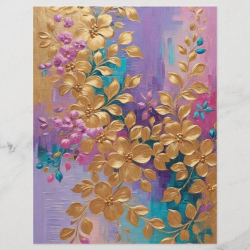 Golden Flowers Painted Scrapbook Paper