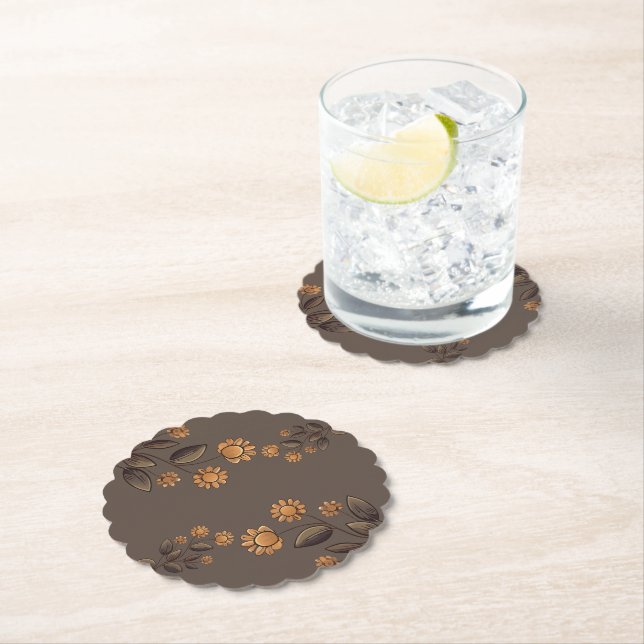 Golden Flowers Paper Coaster (Insitu)