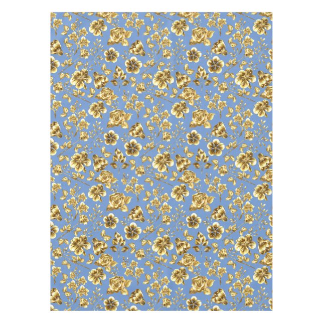 Golden flowers Pattern B01 LBlue BG Tablecloth (Front)