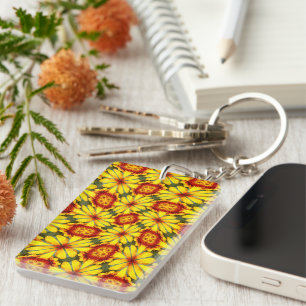 Golden Flowers Pattern Keychain