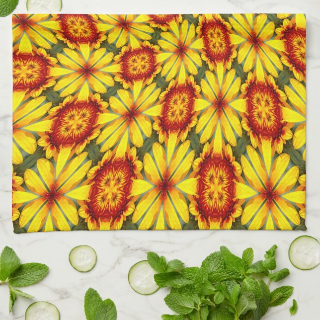 Golden Flowers Pattern Kitchen Towel (Folded)