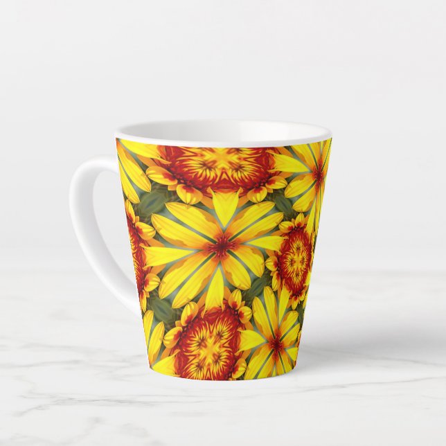 Golden Flowers Pattern Latte Mug (Left Angle)