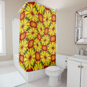Golden Flowers Pattern Shower Curtain