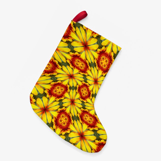 Golden Flowers Pattern Small Christmas Stocking (Front (Hanging))