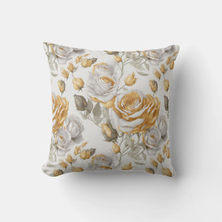 Golden Flowers Pattern Throw Pillow