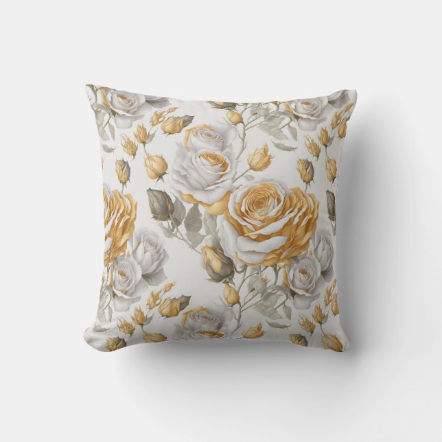 Golden Flowers Pattern Throw Pillow (Front)