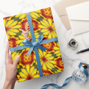Golden Flowers Pattern Wrapping Paper