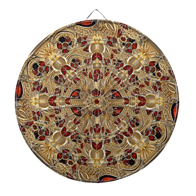 Golden Flowers Red Decorative Dartboard (Front)