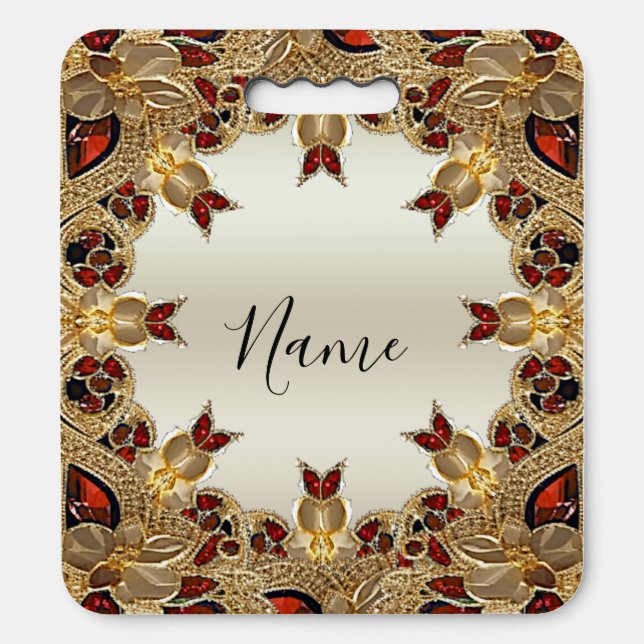 Golden Flowers Red Decorative Stadium Seat Cushion (Front Vertical)