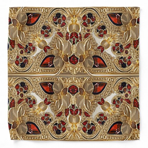 Golden Flowers Red Gemstone Bandana