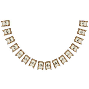 Golden Flowers Red Gemstone Bunting Flag