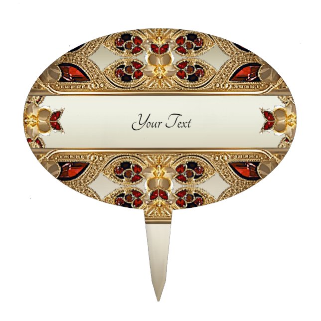 Golden Flowers Red Gemstone Cake Topper (Front)