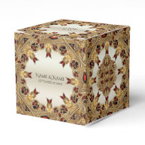 Golden Flowers Red Gemstone Favor Box