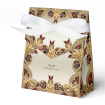 Golden Flowers Red Gemstone Favor Box