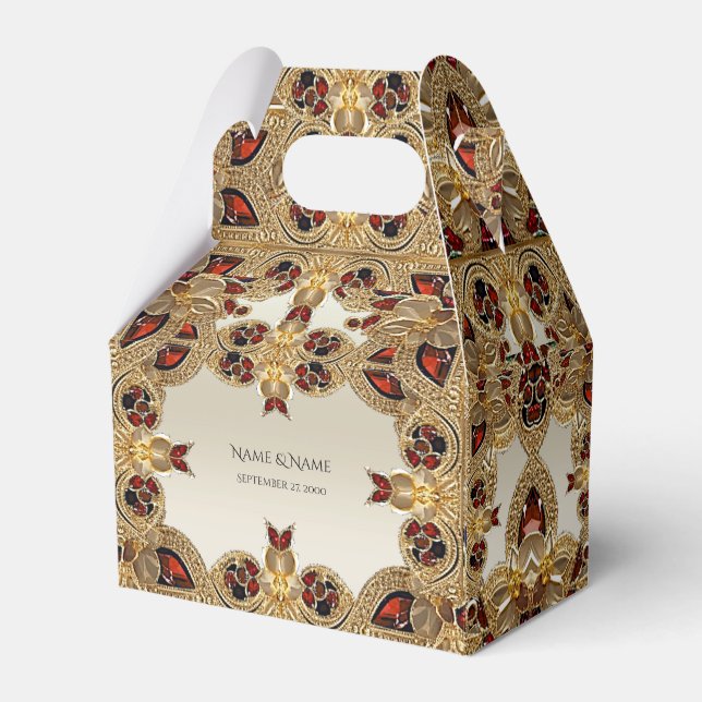 Golden Flowers Red Gemstone Favor Box (Front Side)