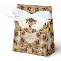 Golden Flowers Red Gemstone Favor Box