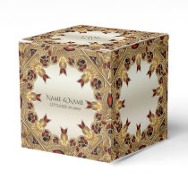 Golden Flowers Red Gemstone Favor Box