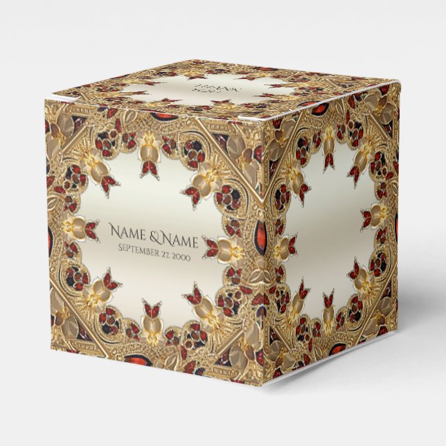 Golden Flowers Red Gemstone Favor Box (Front Side)