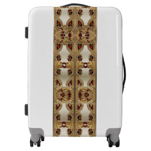 Golden Flowers Red Gemstone Luggage