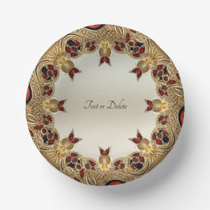 Golden Flowers Red Gemstone Paper Bowls