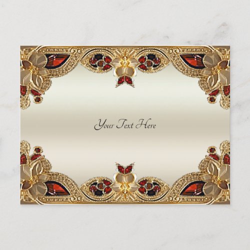 Golden Flowers Red Gemstone Postcard