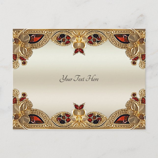 Golden Flowers Red Gemstone Postcard (Front)