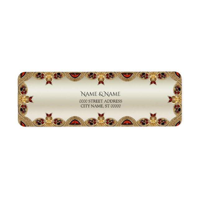 Golden Flowers Red Gemstone Return Address Label (Front)