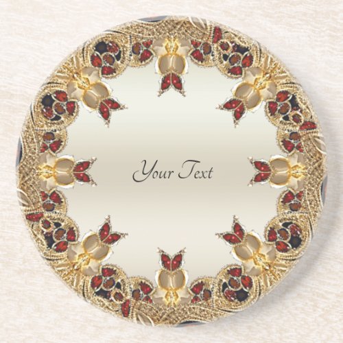 Golden Flowers Red Gemstone Sandstone Coaster