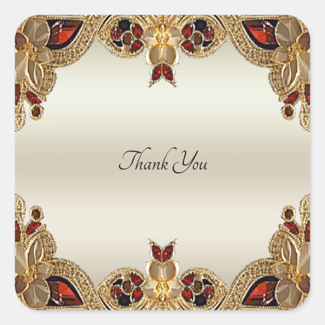 Golden Flowers Red Gemstone Seal Sticker (Front)