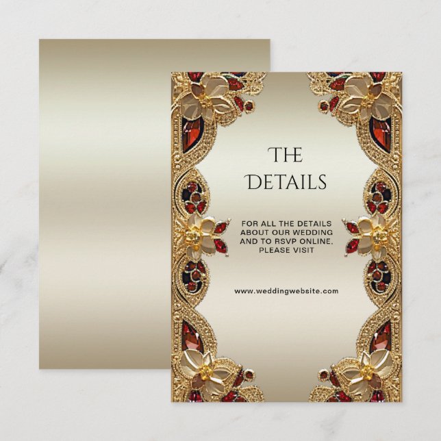 Golden Flowers Red Gemstone Splendor Detail Enclosure Card (Front/Back)