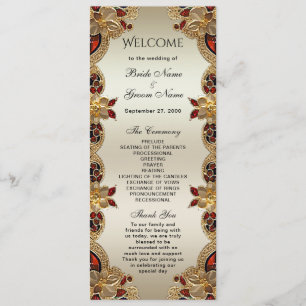 Golden Flowers Red Gemstone Splendor Wedding Program
