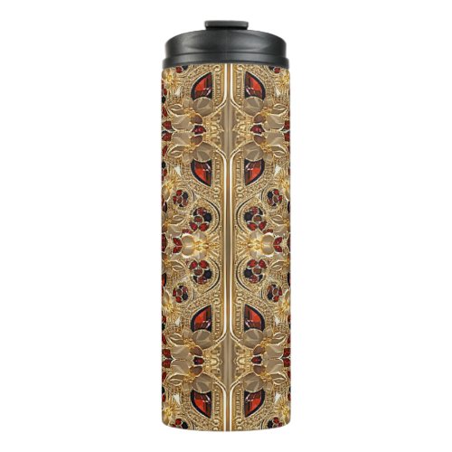 Golden Flowers Red Gemstone Thermal Tumbler