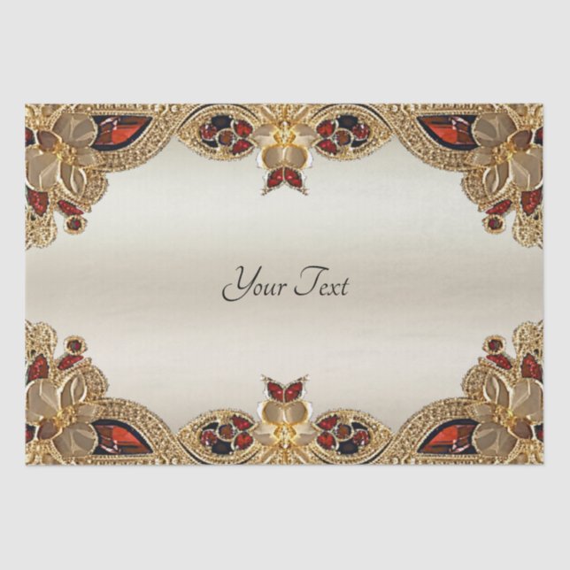 Golden Flowers Red Gemstone Tissue Paper (Front)