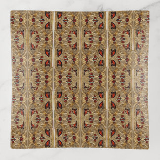 Golden Flowers Red Gemstone Trinket Tray