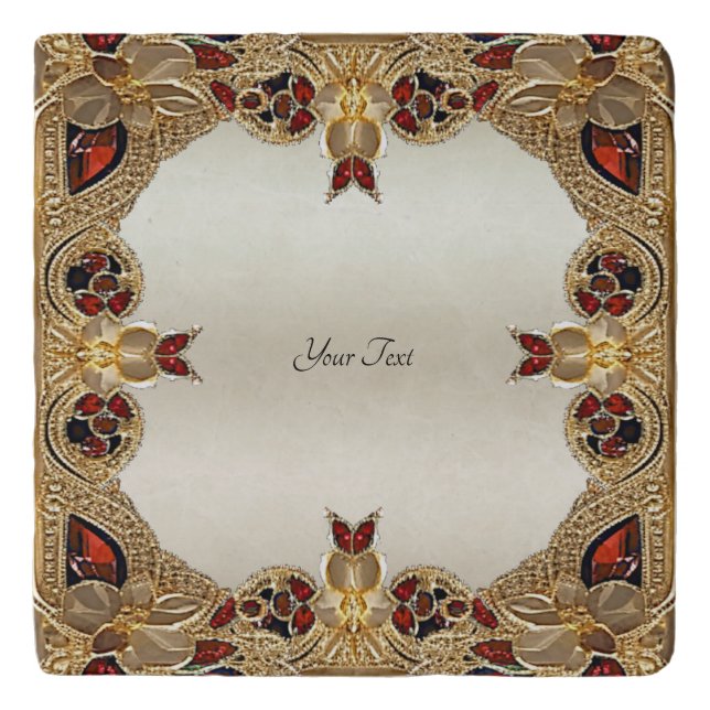 Golden Flowers Red Gemstone Trivet (Front)