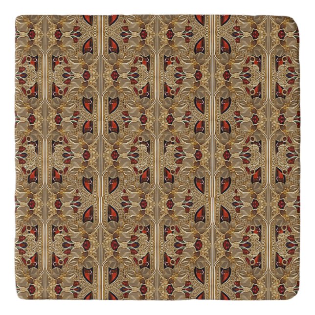 Golden Flowers Red Gemstone Trivet (Front)