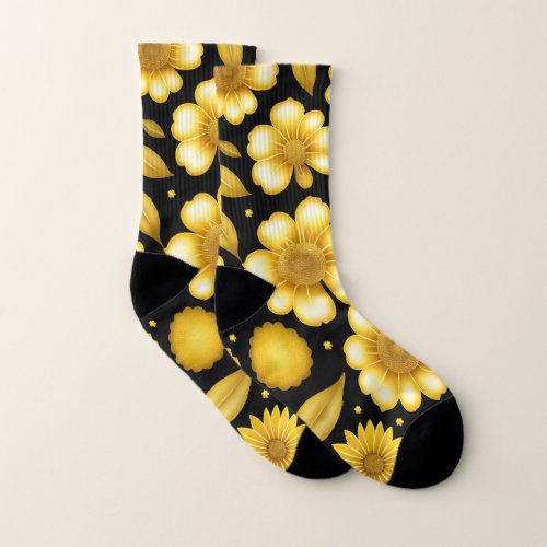 Golden flowers seamless Full printed Socks  