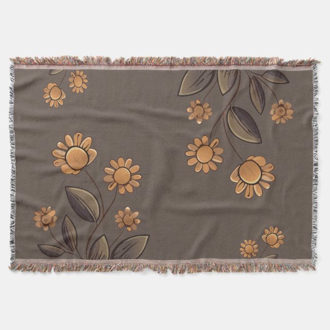 Golden Flowers Throw Blanket (Front)