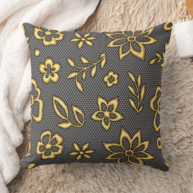 Golden Flowers  Throw Pillow (Blanket)